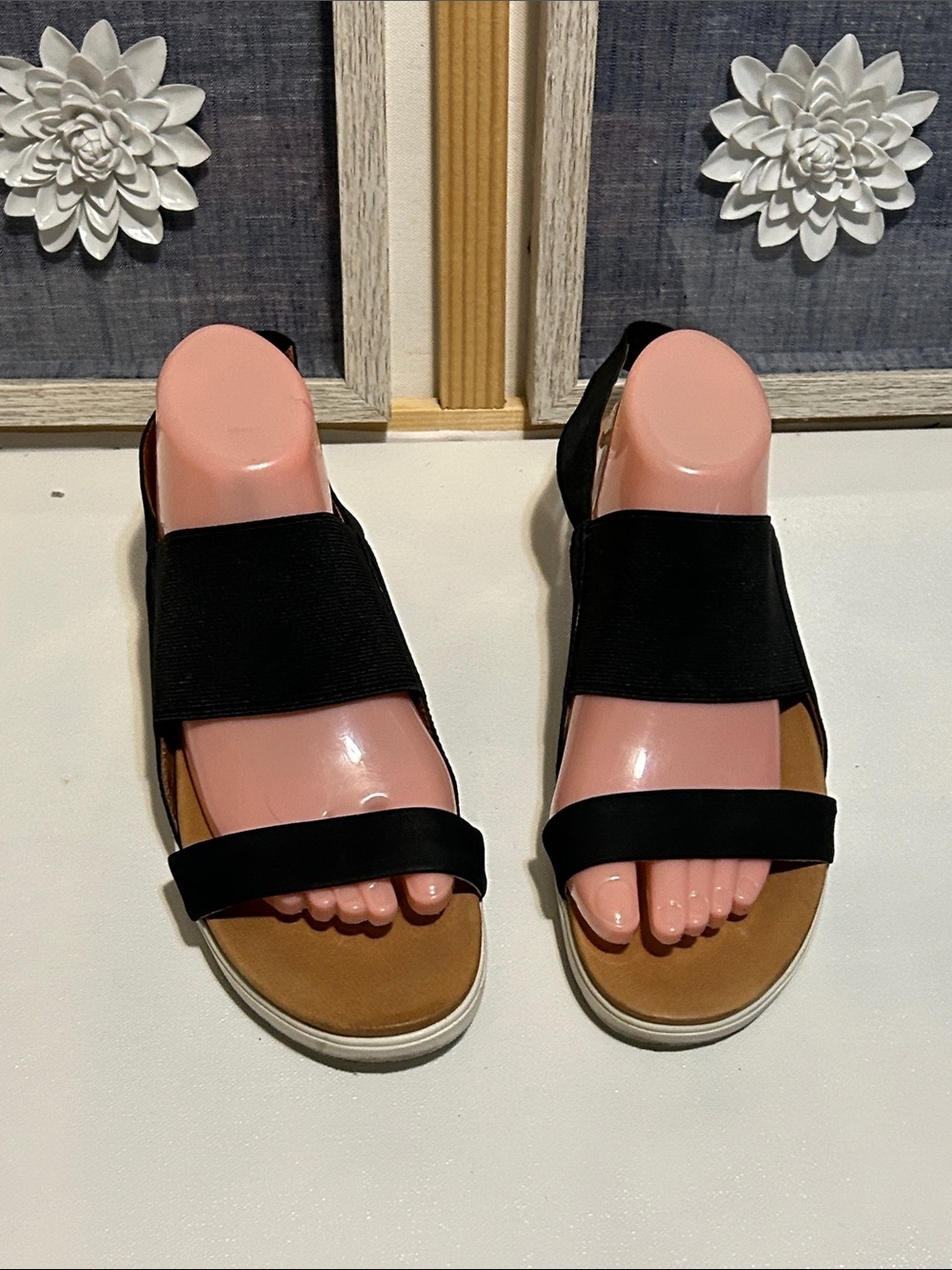 Women’s Black Slide Sandals with Elastic Straps